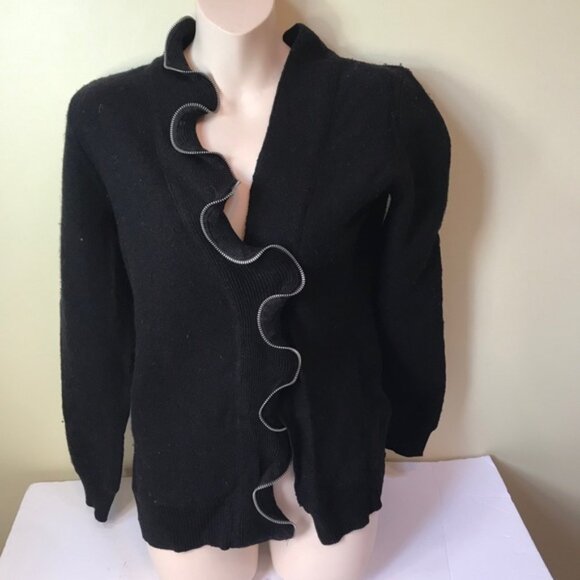 Colour Works NEW Wool Zip Ruffle Sweater Jacket Preppy Cardigan Purple Y2K Top L - Picture 3 of 13